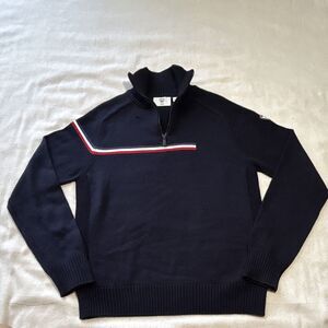 Rossignol Men’s Navy Blue Striped Knit Pullover Sweater 1/4 Zip High Neck M